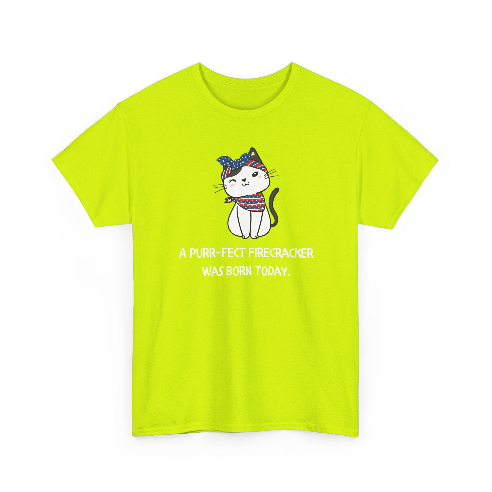 Cat Birthday Tee — "A Purr-fect Firecracker Was Born Today"