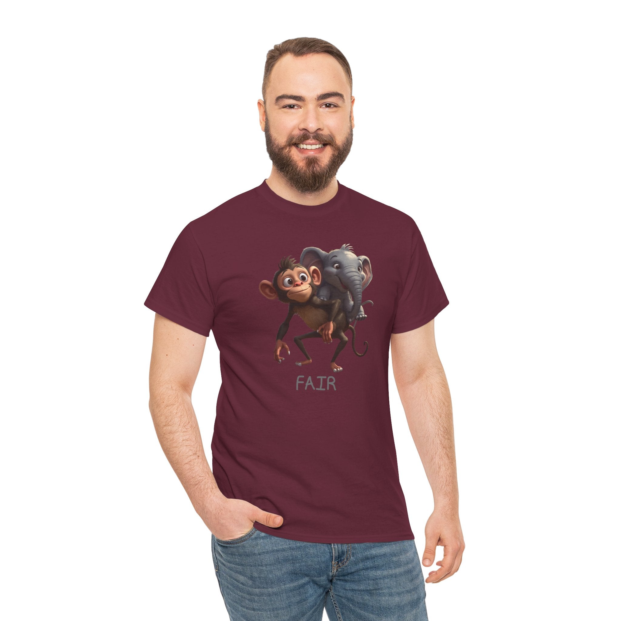 Monkey and Elephant 'Fair' Graphic Tee — Cute Animal Friendship T-Shirt