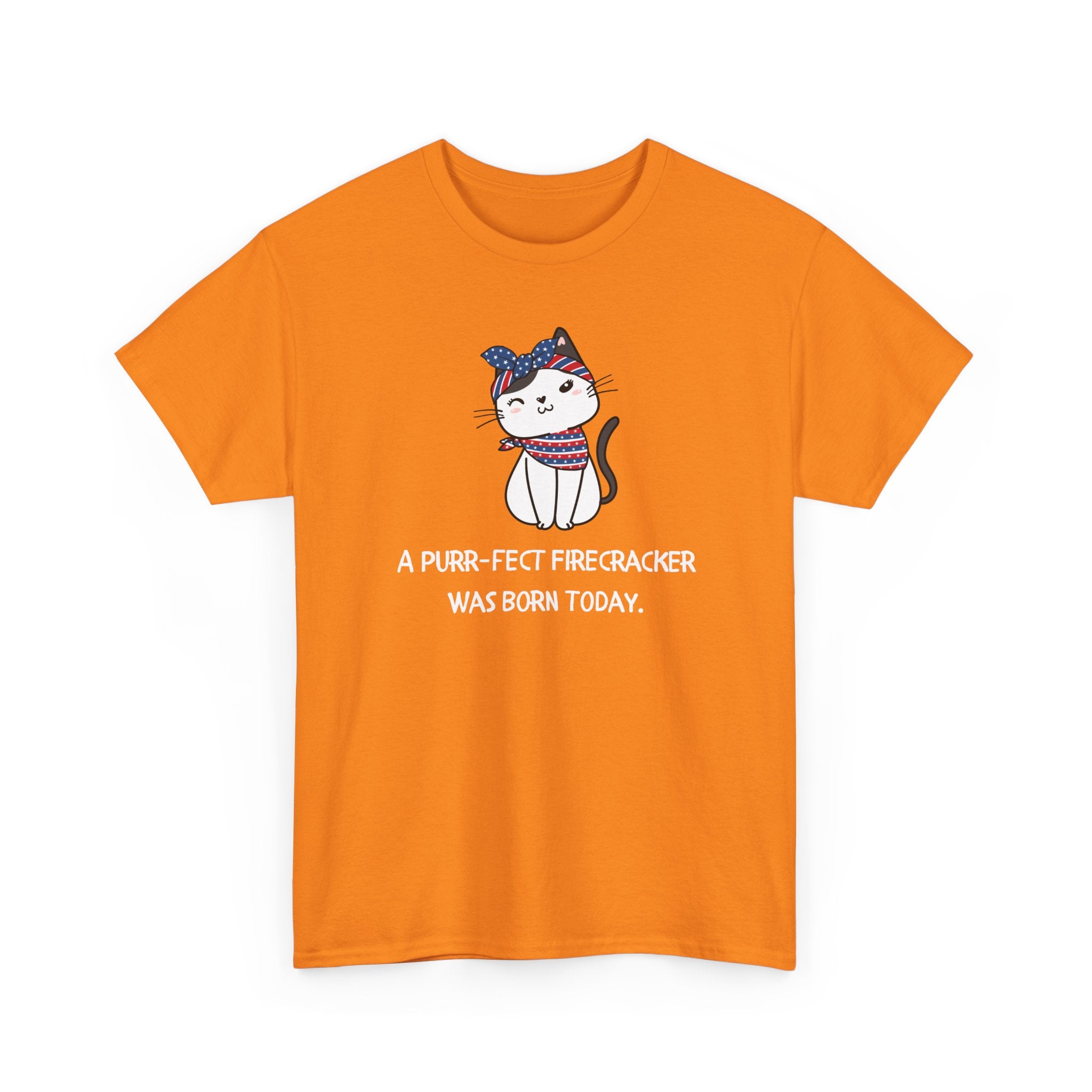 Cat Birthday Tee — "A Purr-fect Firecracker Was Born Today"