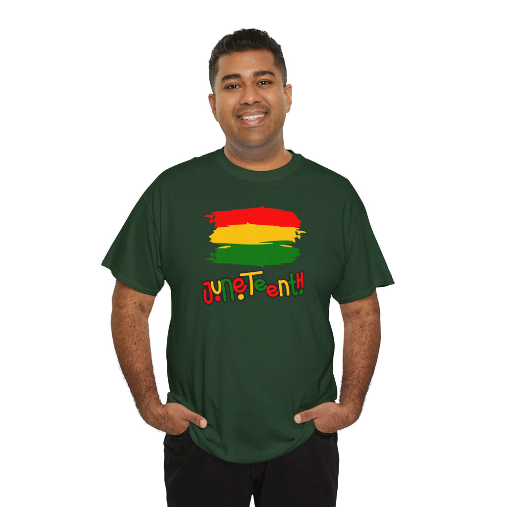 Juneteenth Graphic Tee — Rasta Flag Brushstroke Design