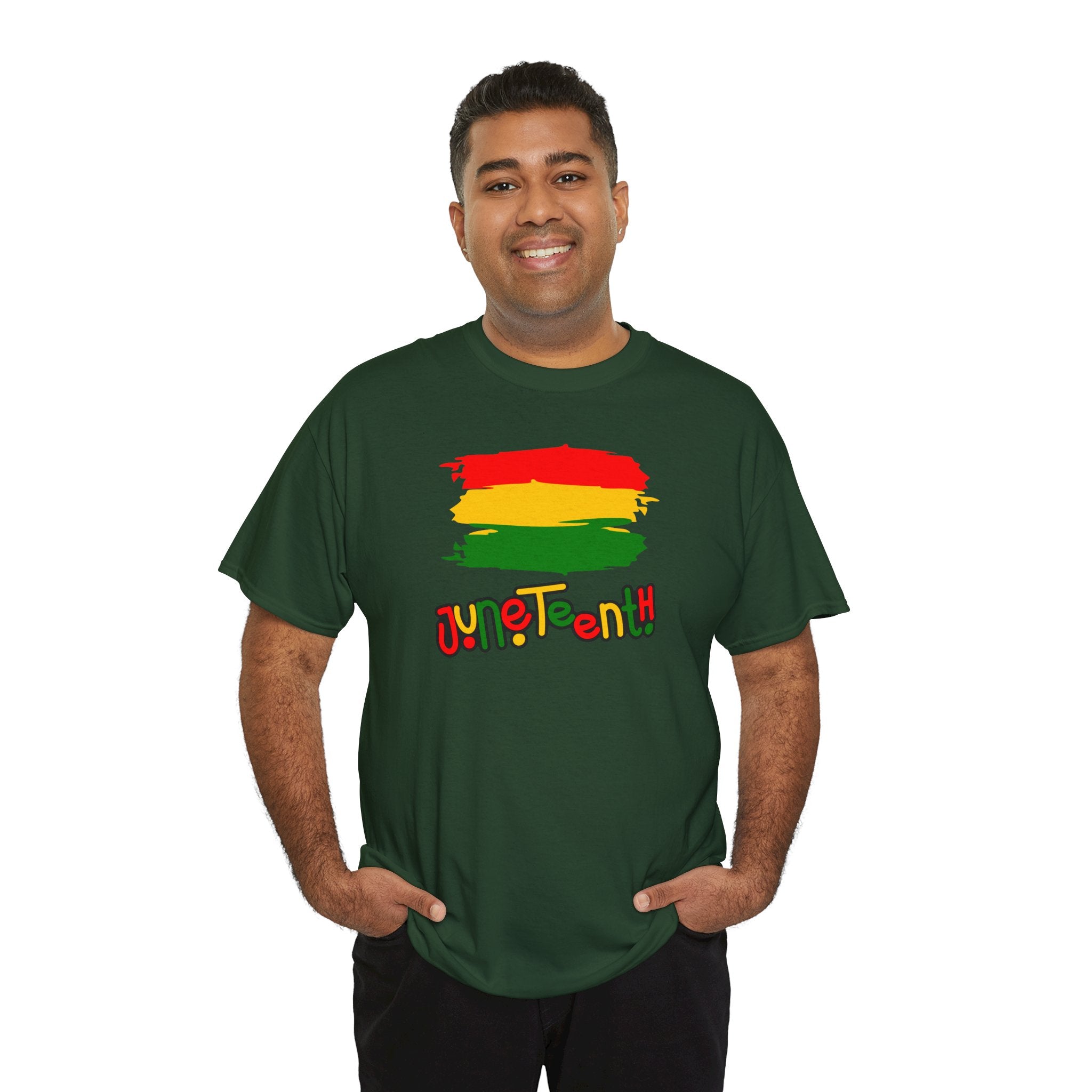 Juneteenth Graphic Tee — Rasta Flag Brushstroke Design