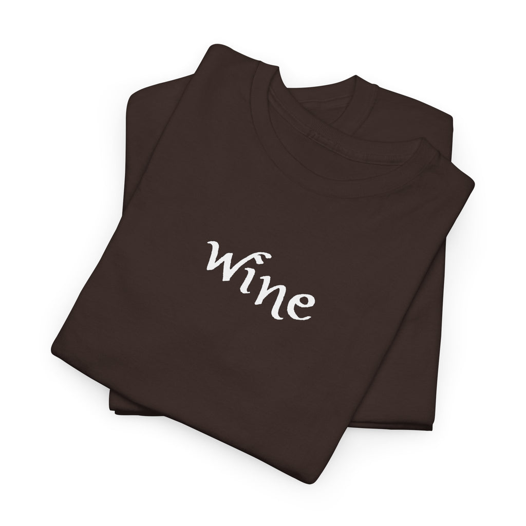 Wine Graphic Tee — Minimalist Small Chest 'wine' Text T‑Shirt