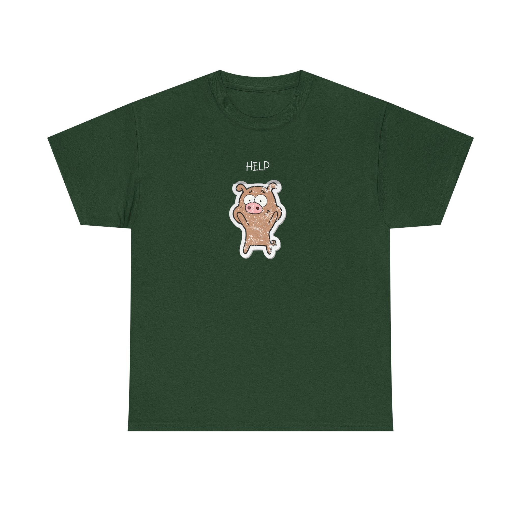 Help Pig Graphic Tee — Cute Distressed Pig Cartoon T-Shirt
