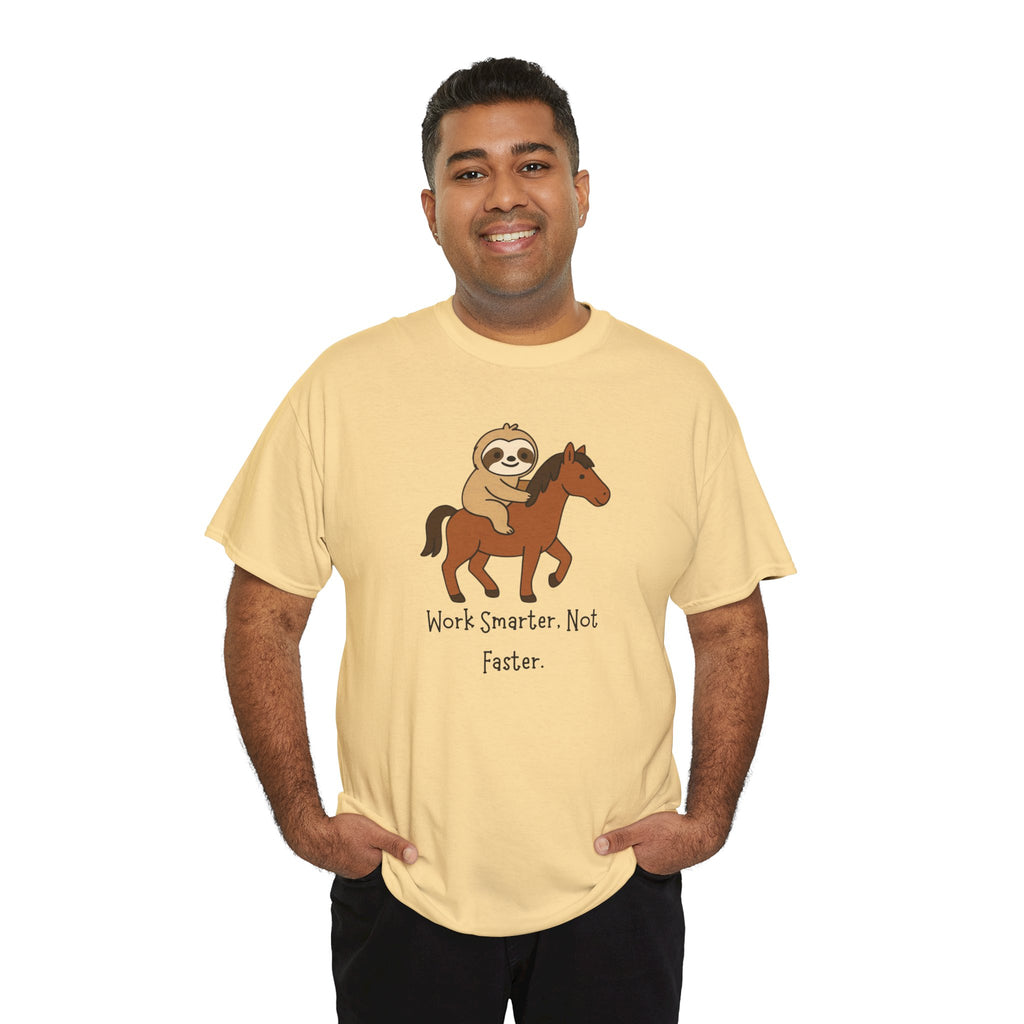 Sloth on Horse Tee — "Work Smarter, Not Faster" Cute Casual Graphic T-Shirt