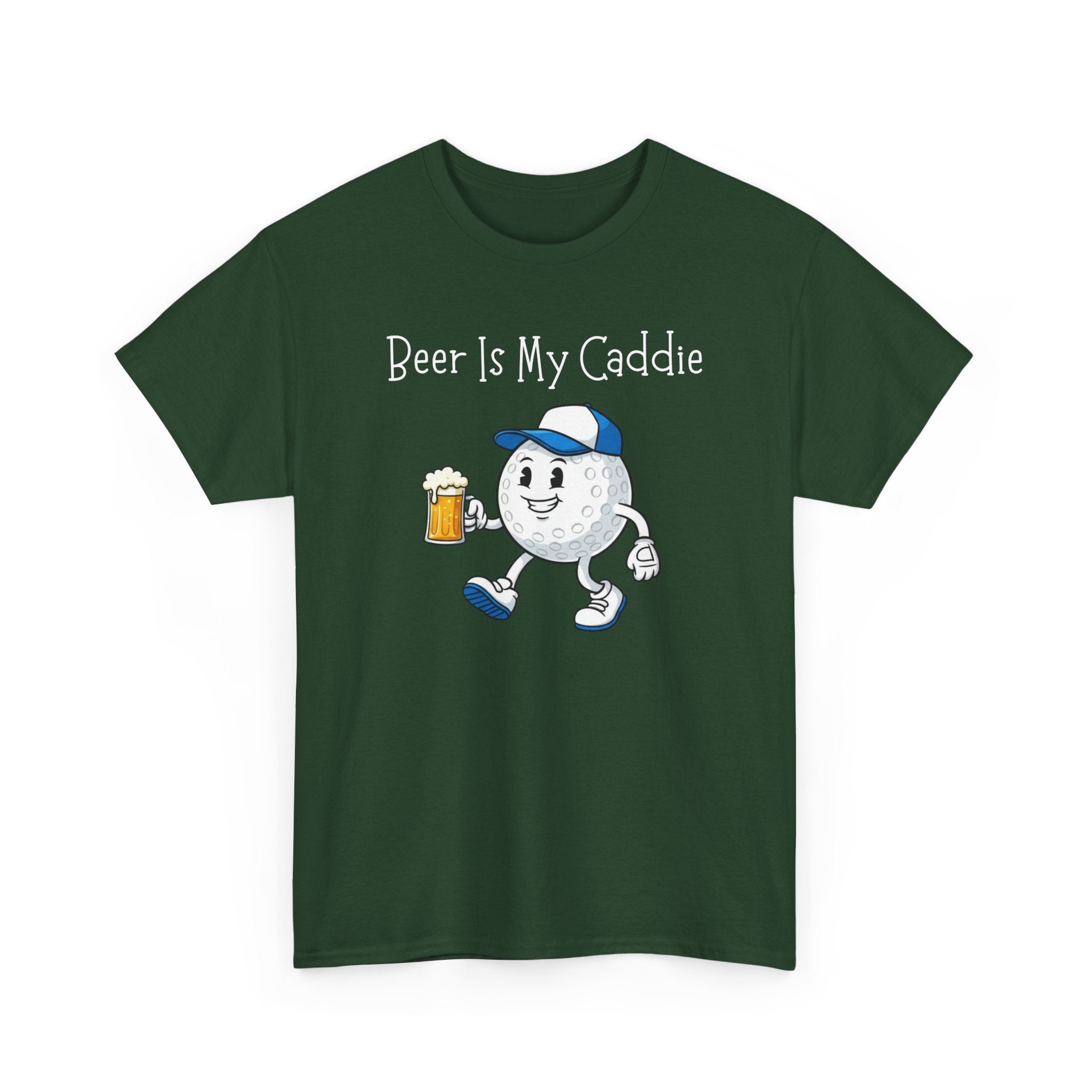 Golf Ball Cartoon Tee — "Beer Is My Caddie" Funny Golf Shirt