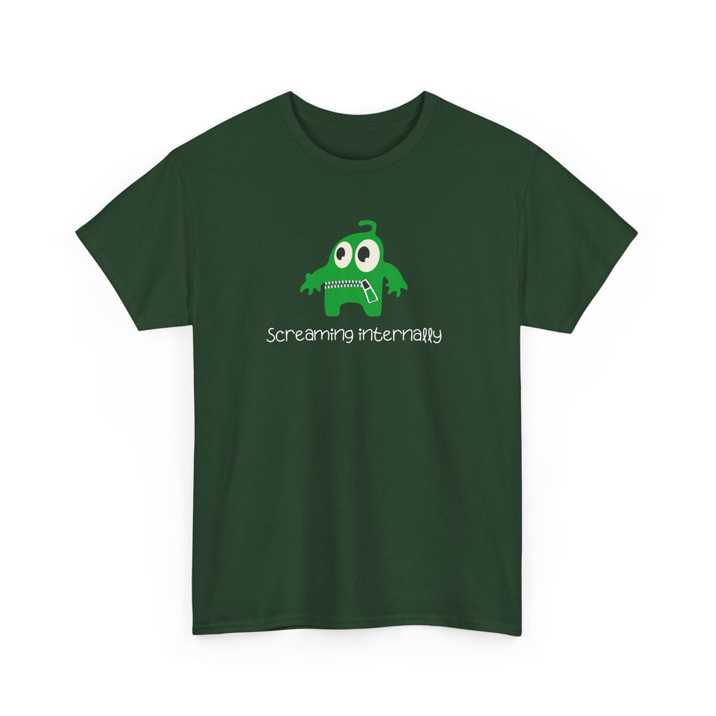 Screaming Internally Tee — Cute Green Monster Graphic Shirt