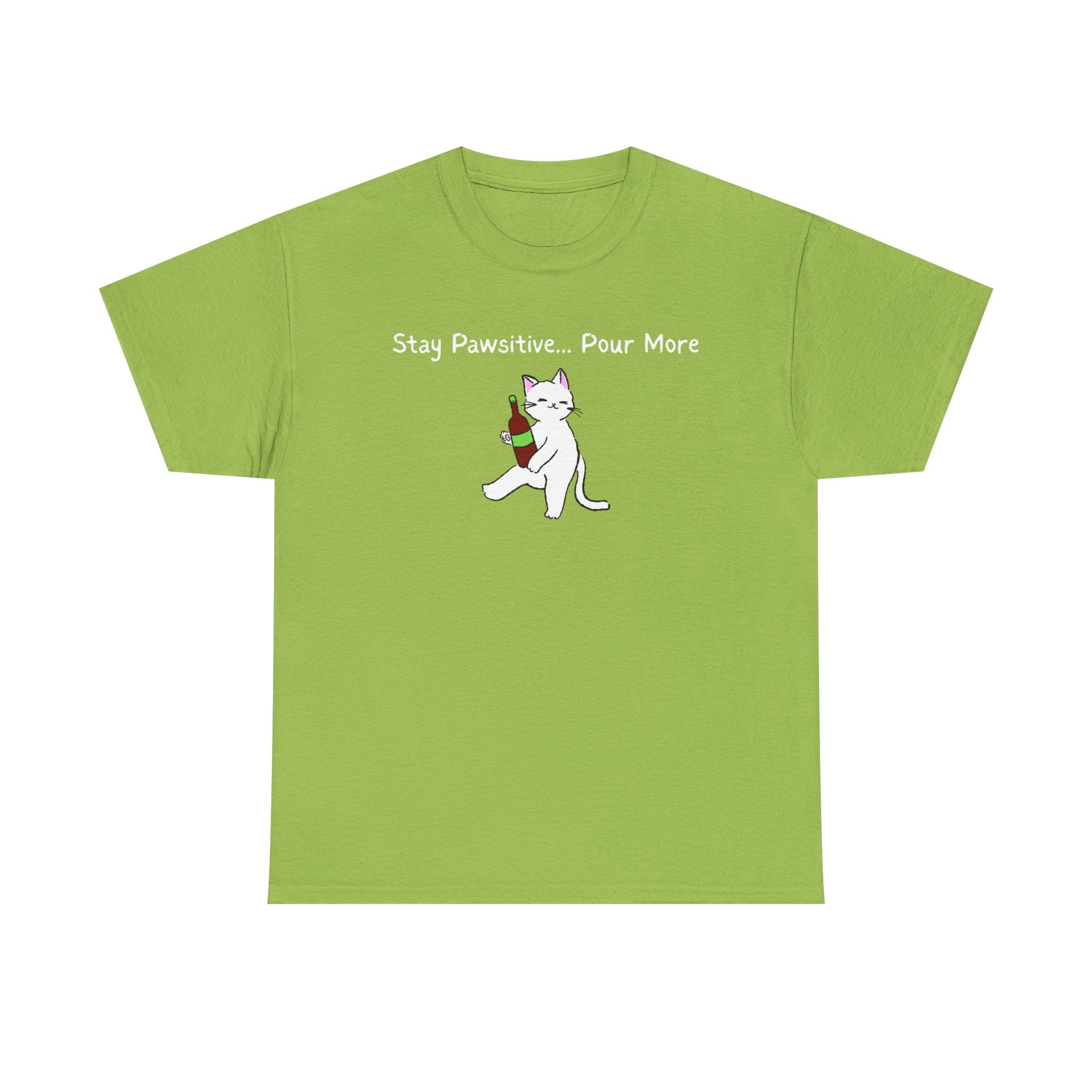 Cat Wine Tee - "Stay Pawsitive Pour More" Funny Cat Drinking T-Shirt
