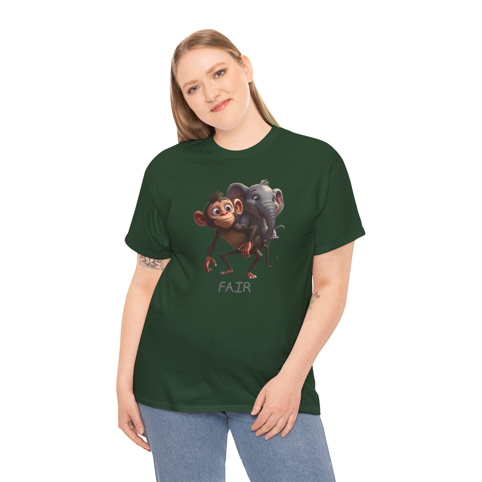 Monkey and Elephant 'Fair' Graphic Tee — Cute Animal Friendship T-Shirt