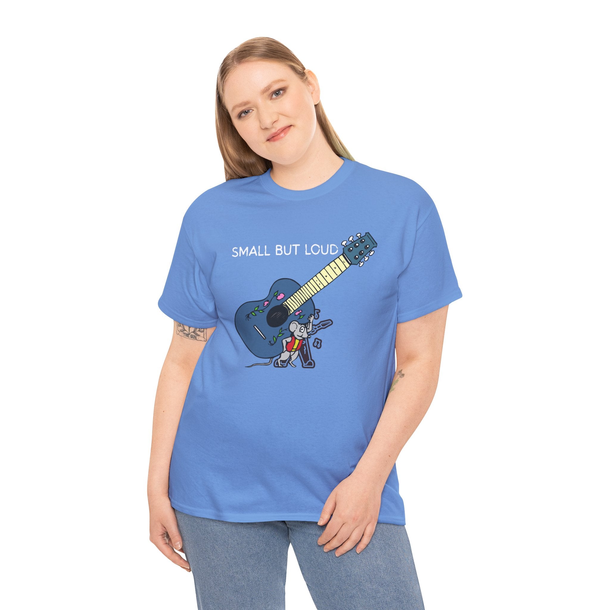 T-Shirt — "Small But Loud" Cute Mouse with Guitar Graphic
