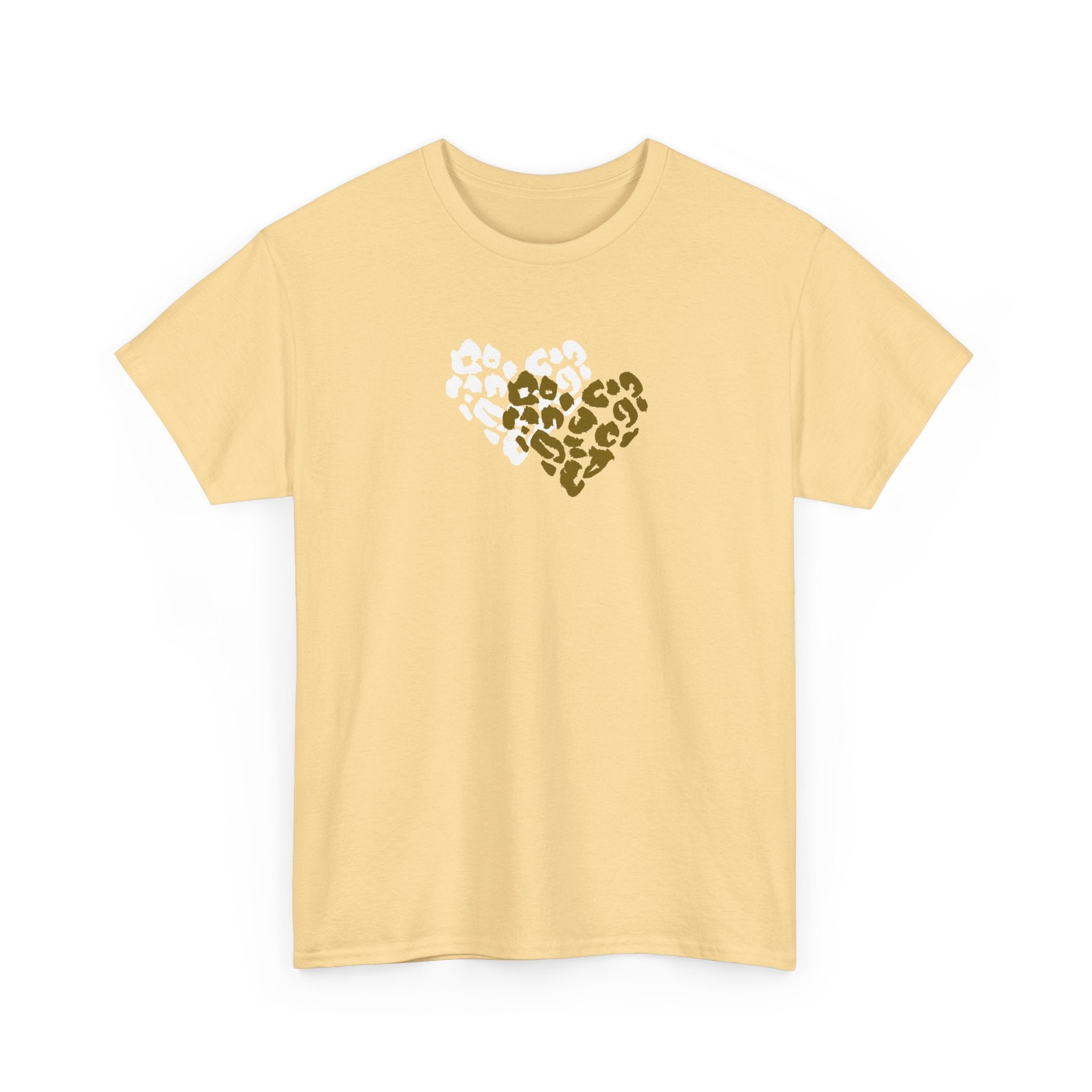 Leopard Heart Graphic Tee — Two-Tone Animal Print Heart T-Shirt