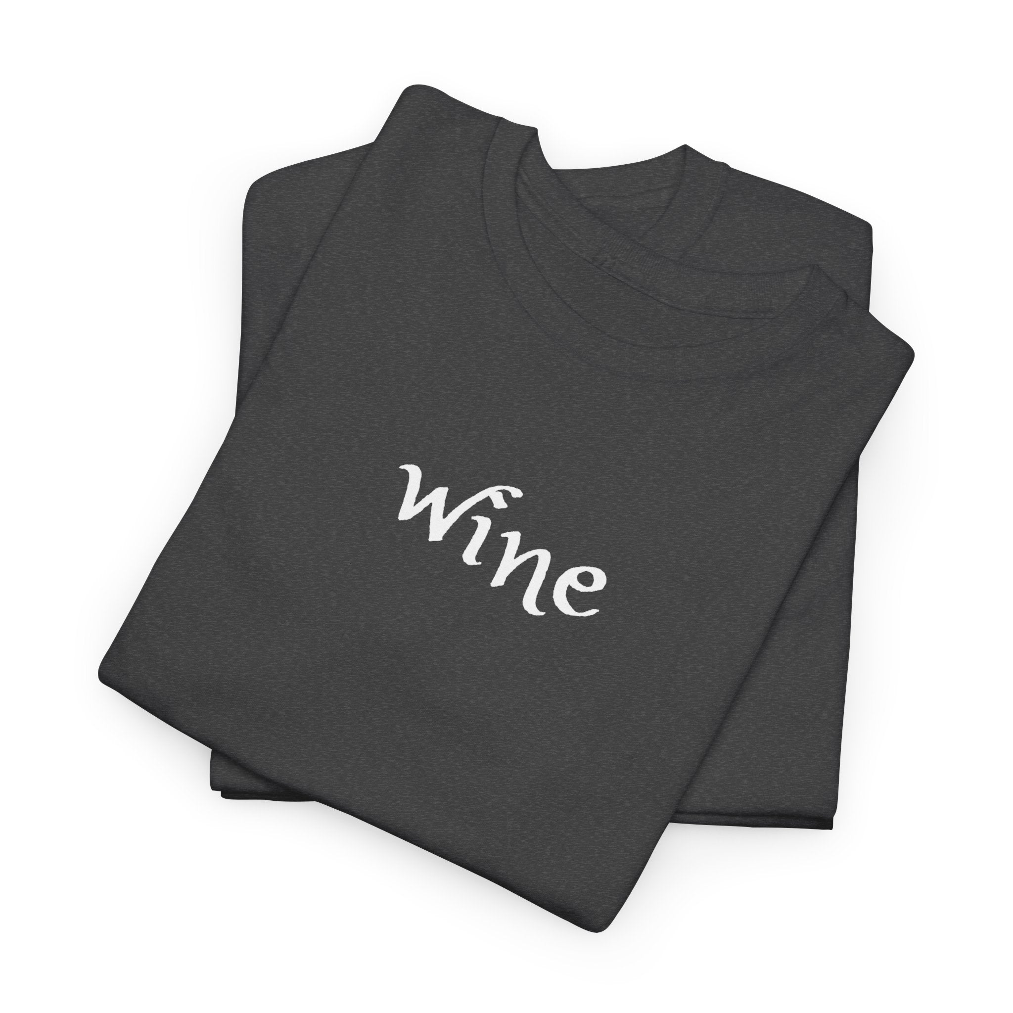 Wine Graphic Tee — Minimalist Small Chest 'wine' Text T‑Shirt