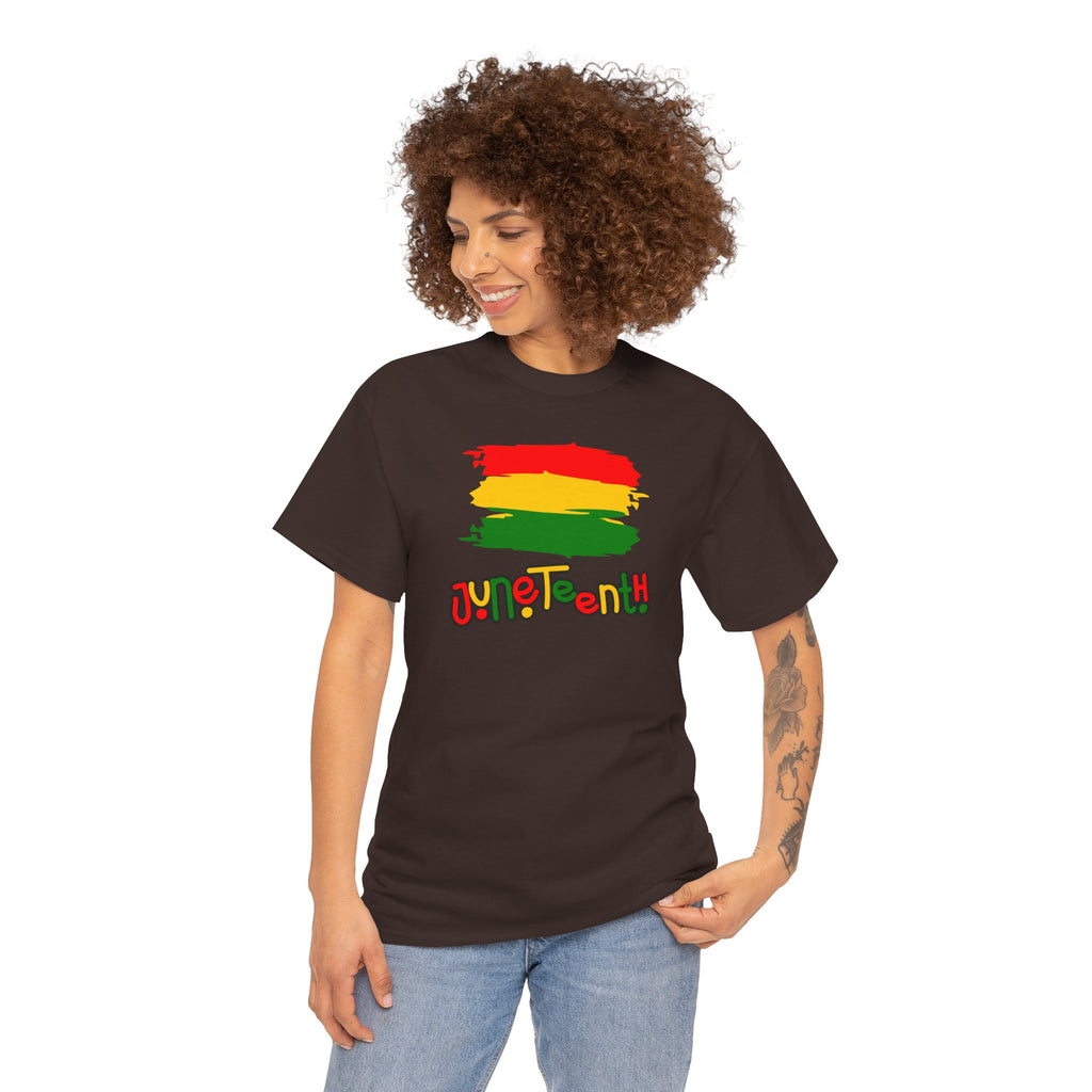 Juneteenth Graphic Tee — Rasta Flag Brushstroke Design
