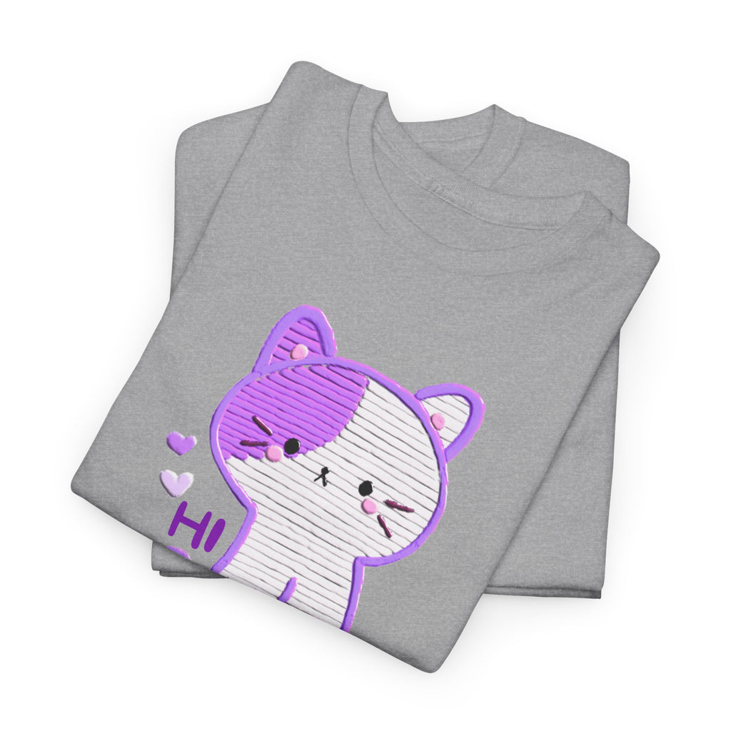 Cute Purple Cat “Hi” T-Shirt — Kawaii Kitten Graphic Tee