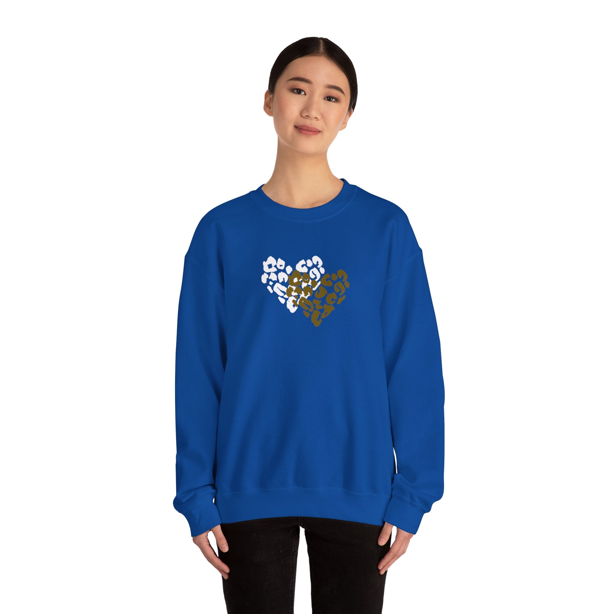 Leopard Heart Crewneck Sweatshirt – Split Gold & White Animal Print Heart