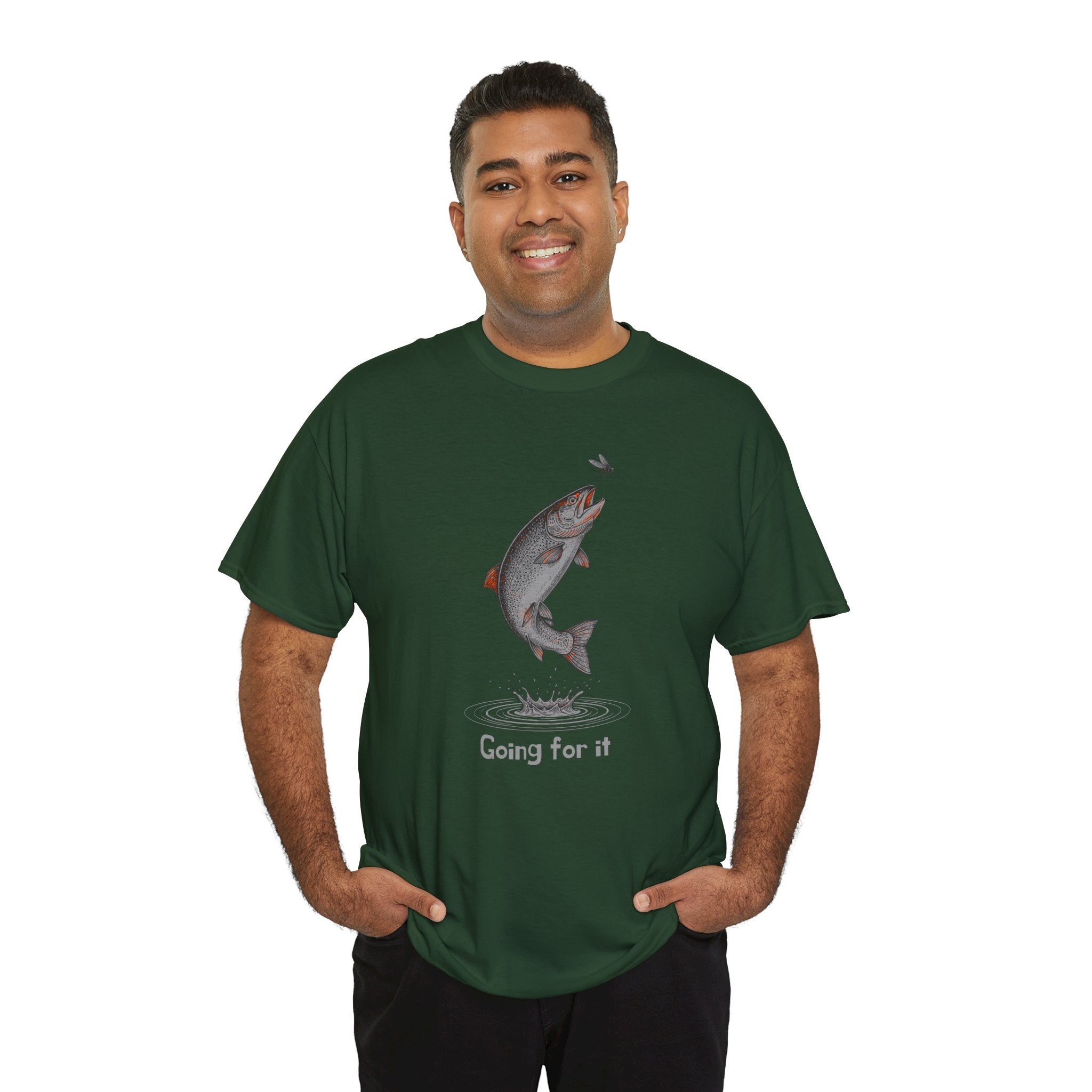 Fishing T‑Shirt — Leaping Trout 'Going for it' Graphic Tee