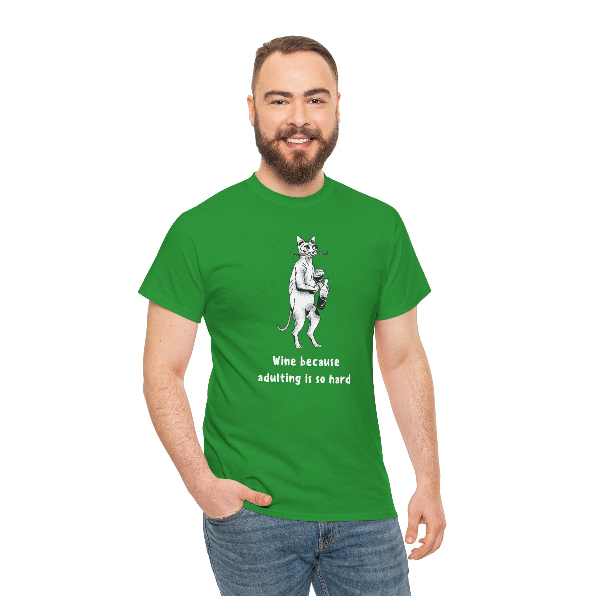 T-Shirt — 'Wine because adulting is so hard' Cat Wine Graphic Tee