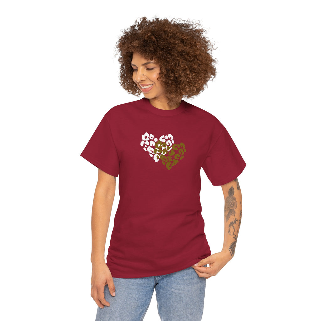 Leopard Heart Graphic Tee — Two-Tone Animal Print Heart T-Shirt