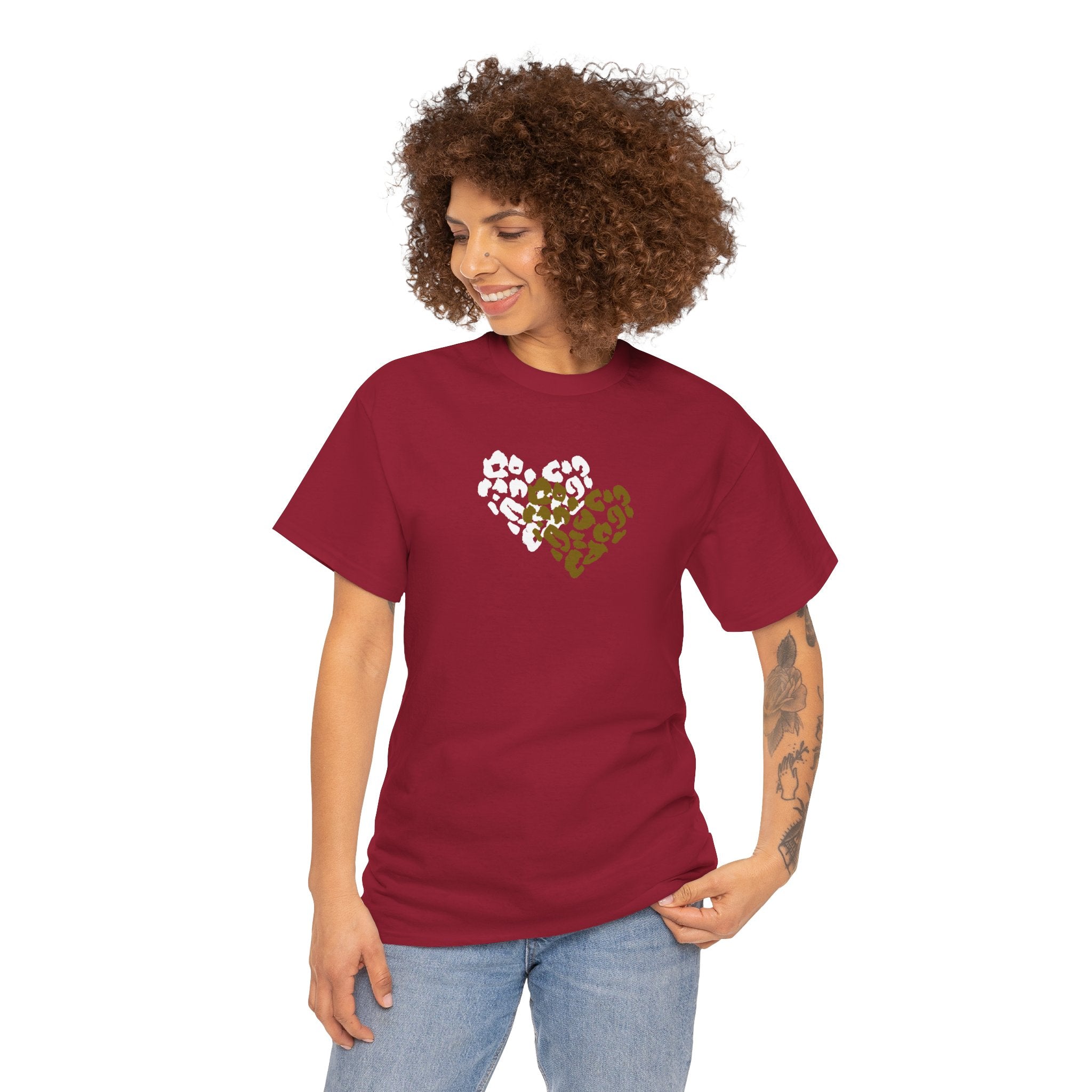 Leopard Heart Graphic Tee — Two-Tone Animal Print Heart T-Shirt