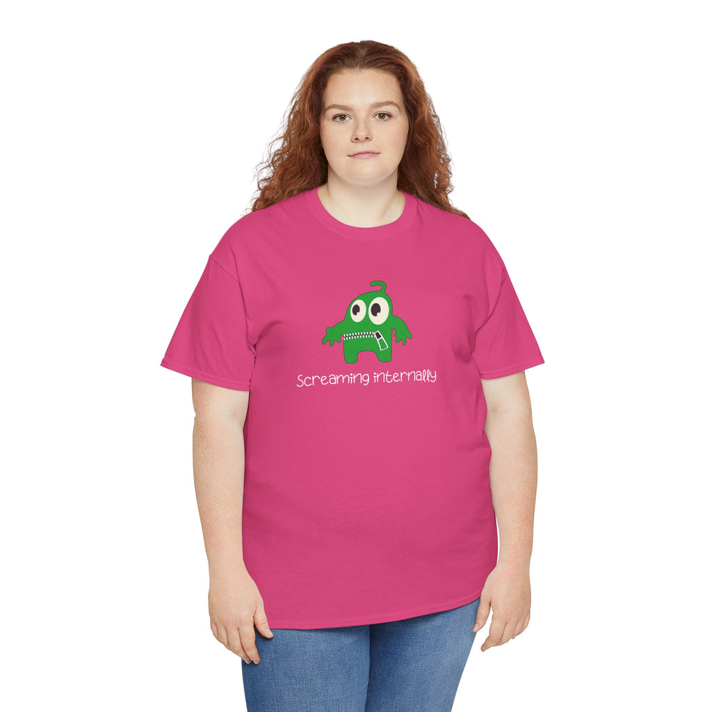 Screaming Internally Tee — Cute Green Monster Graphic Shirt