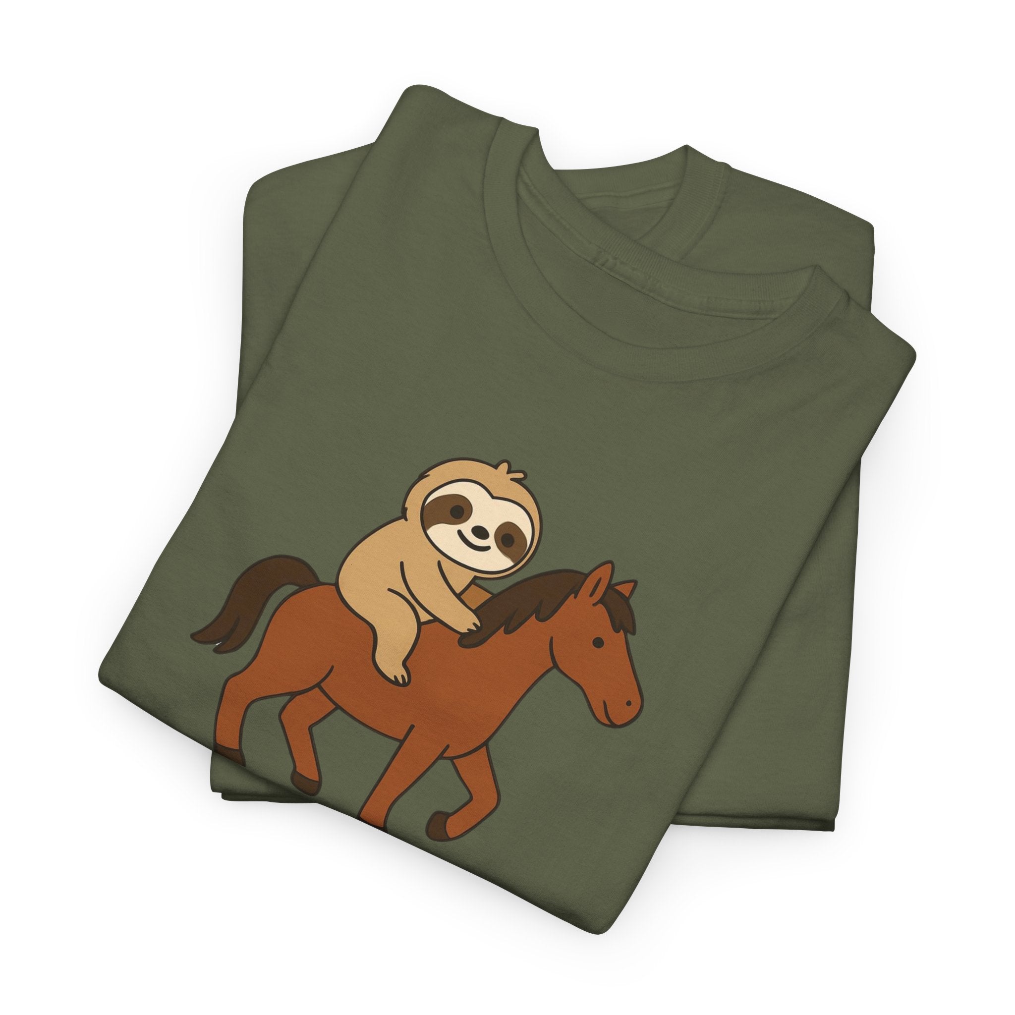 Sloth on Horse Tee — "Work Smarter, Not Faster" Cute Casual Graphic T-Shirt