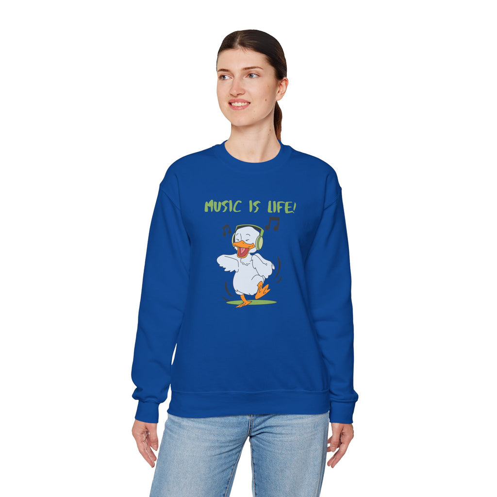 Music Is Life Duck Crewneck Sweatshirt – Cute DJ Duck Graphic Pullover