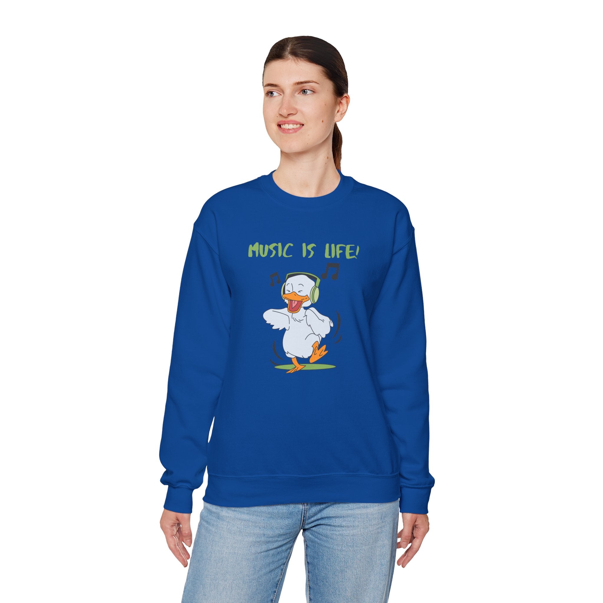 Music Is Life Duck Crewneck Sweatshirt – Cute DJ Duck Graphic Pullover