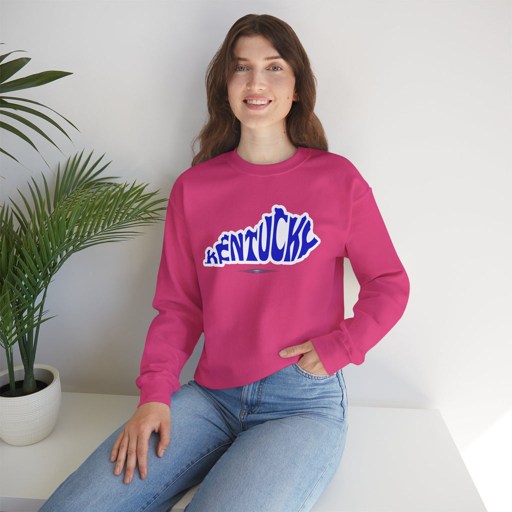 Kentucky State Outline Crewneck Sweatshirt — Blue 'Kentucky' Typography