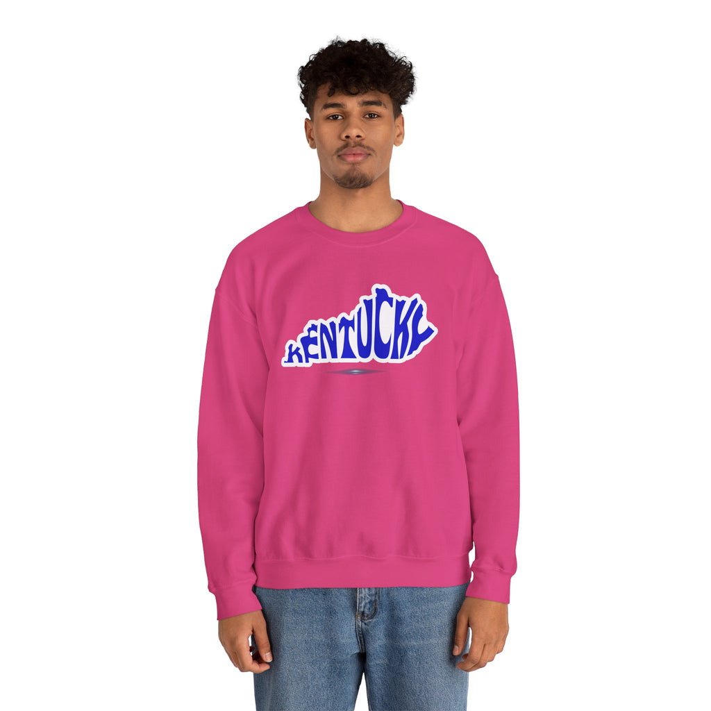 Kentucky State Outline Crewneck Sweatshirt — Blue 'Kentucky' Typography