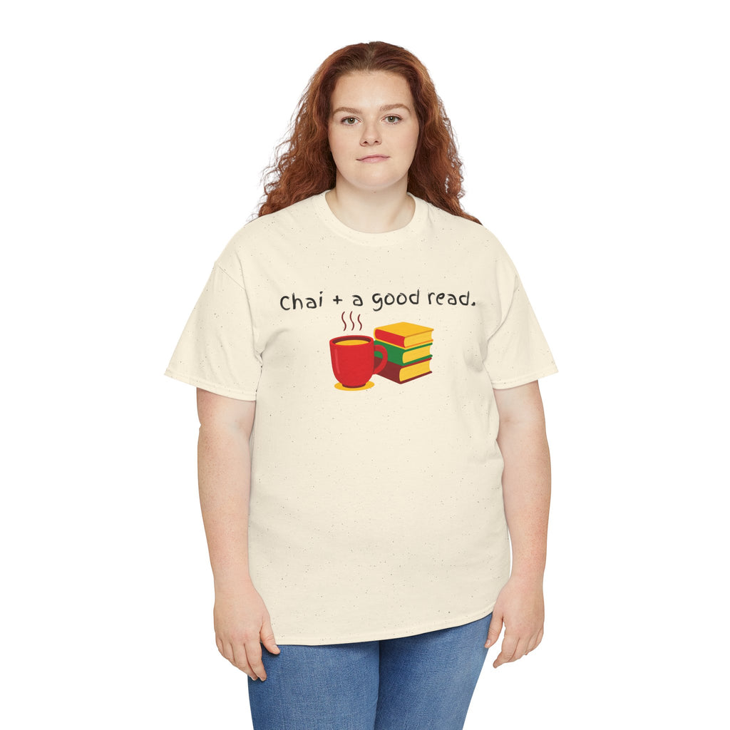 Chai + A Good Read T-Shirt — Tea & Books Graphic Tee for Book Lovers