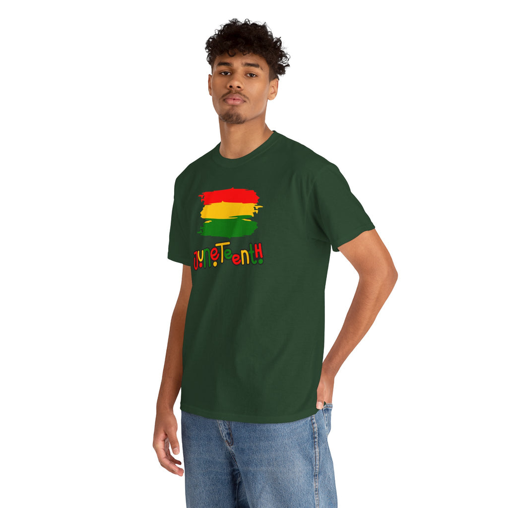 Juneteenth Graphic Tee — Rasta Flag Brushstroke Design