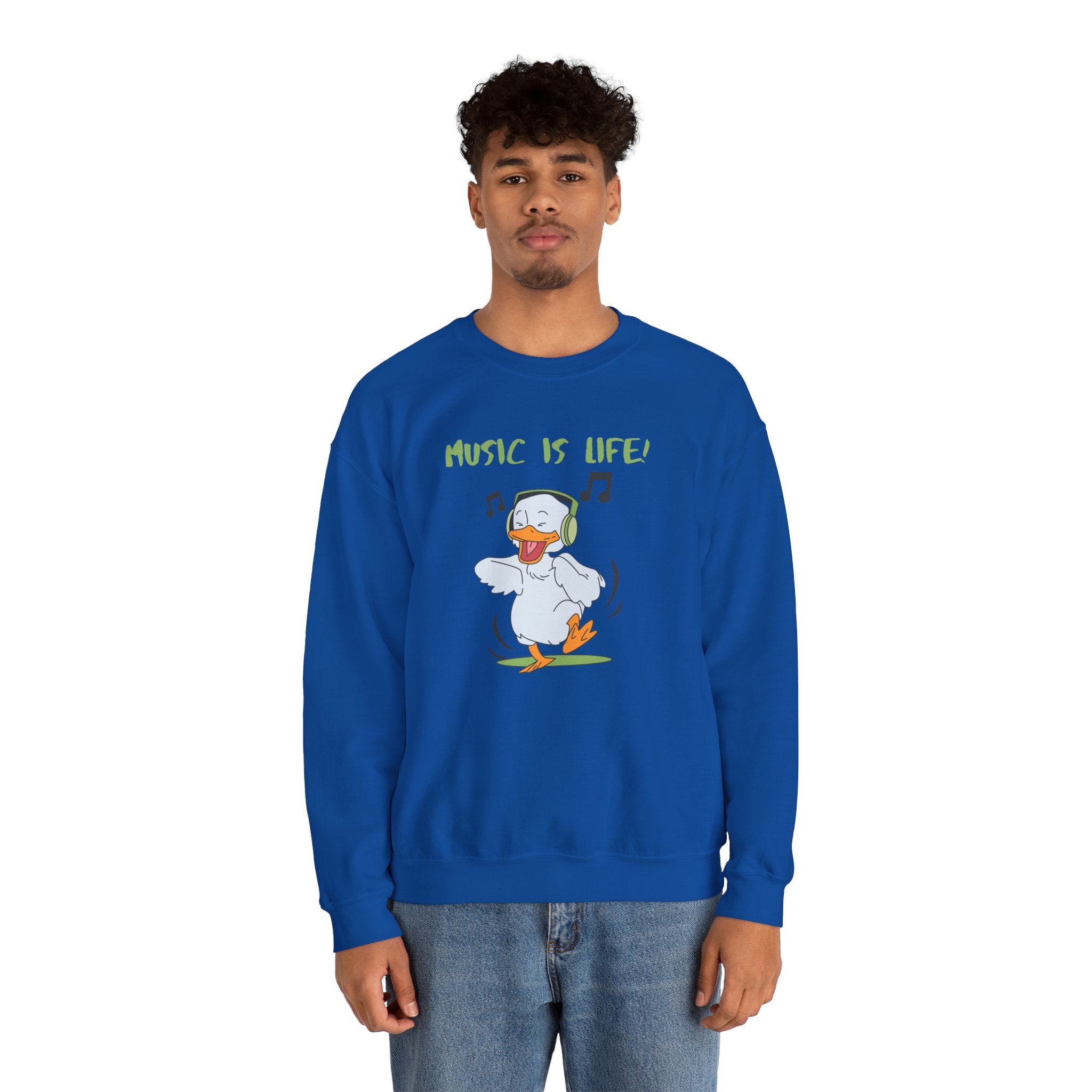 Music Is Life Duck Crewneck Sweatshirt – Cute DJ Duck Graphic Pullover