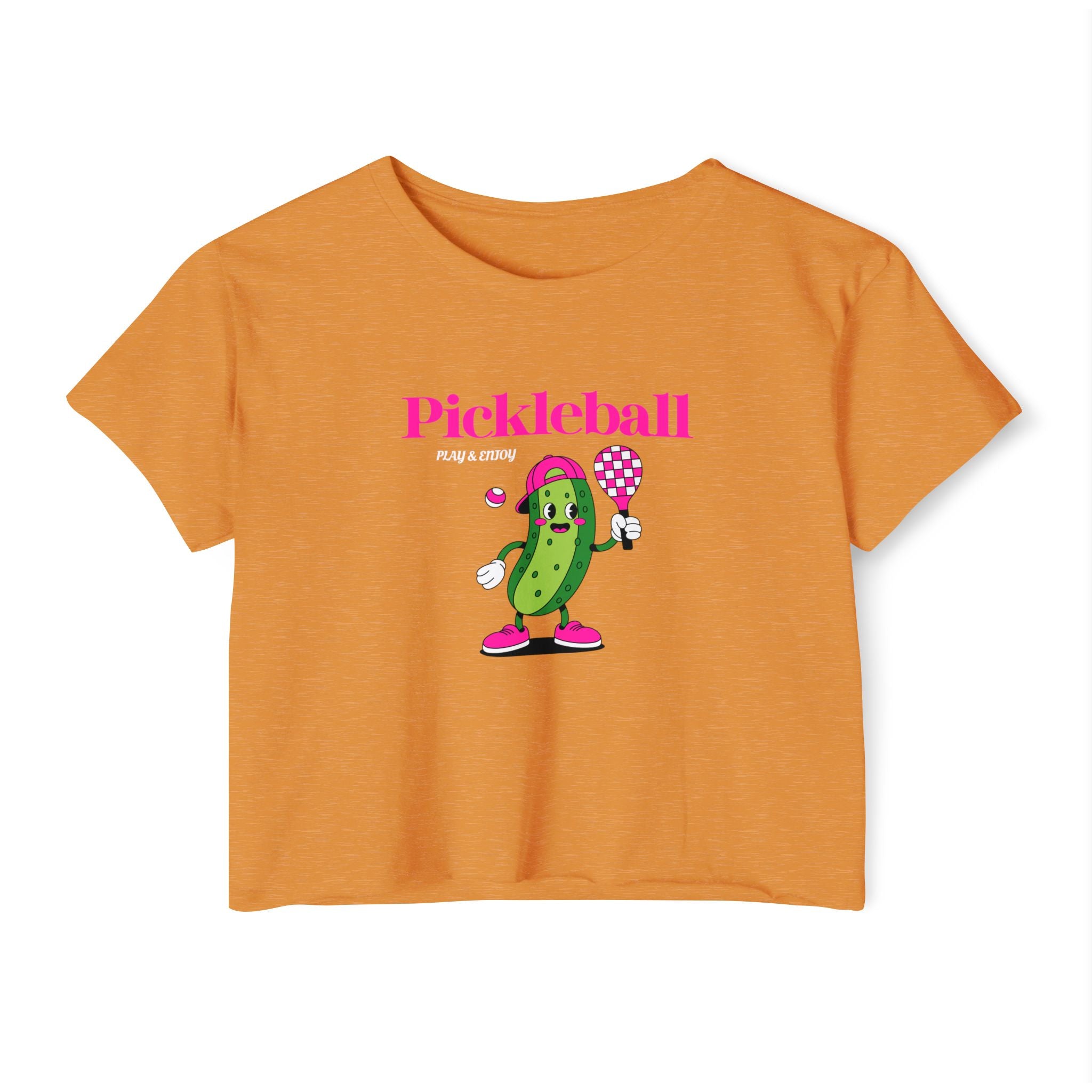 Pickleball Festival Crop Top — Cute Pickle Character Graphic Tee for Women