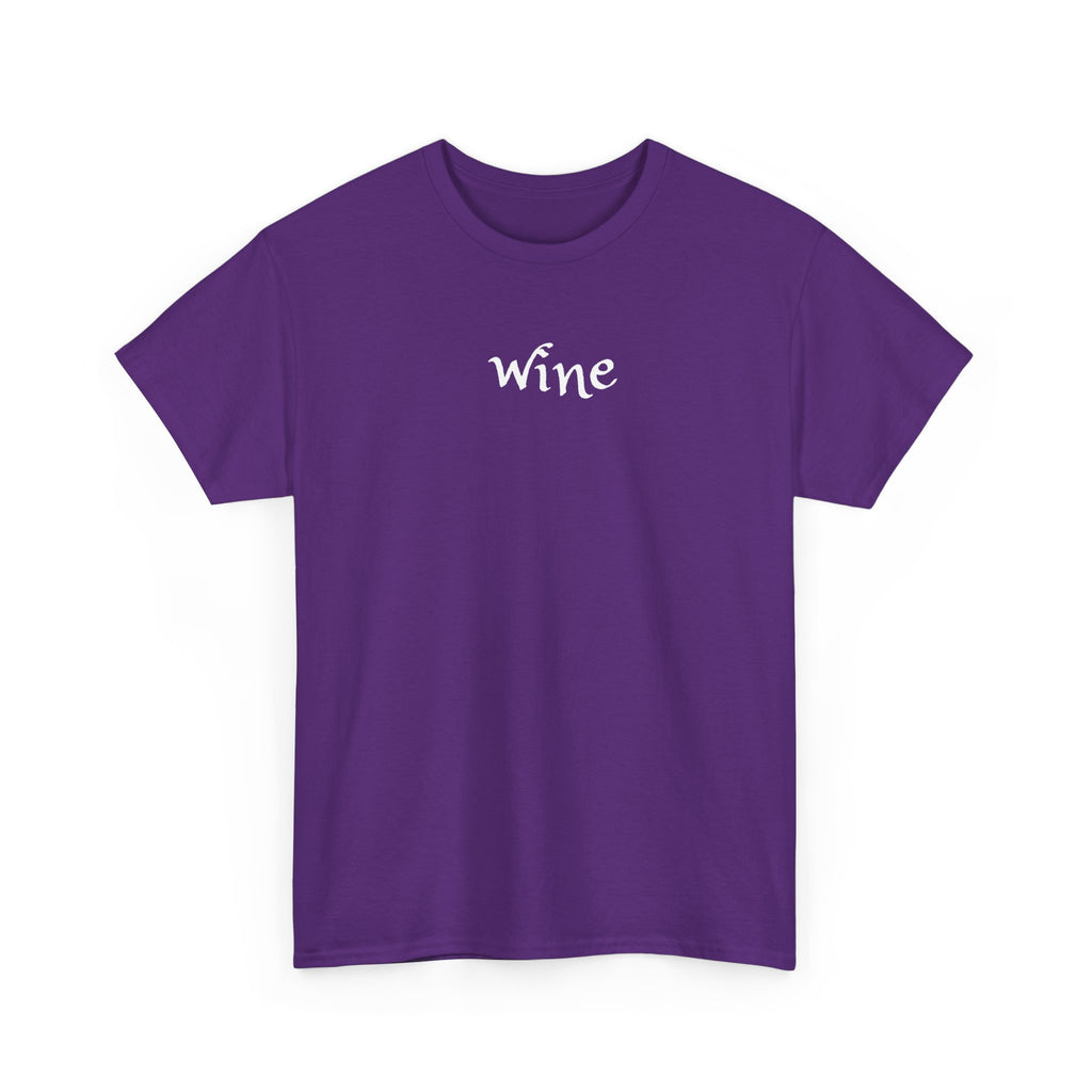 Wine Graphic Tee — Minimalist Small Chest 'wine' Text T‑Shirt