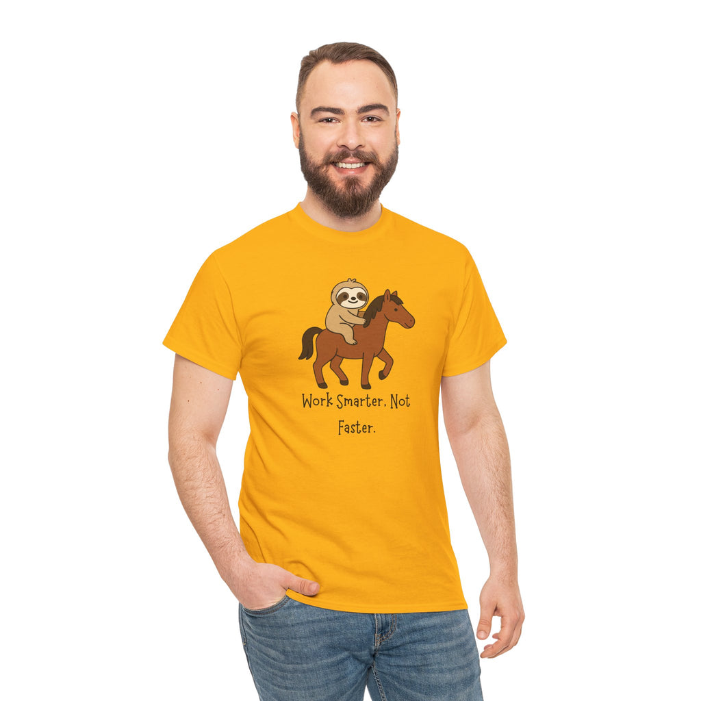 Sloth on Horse Tee — "Work Smarter, Not Faster" Cute Casual Graphic T-Shirt