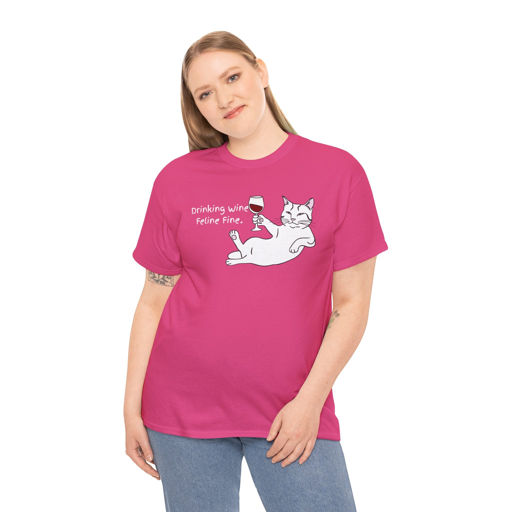 Drinking Wine, Feline Fine Cat Tee