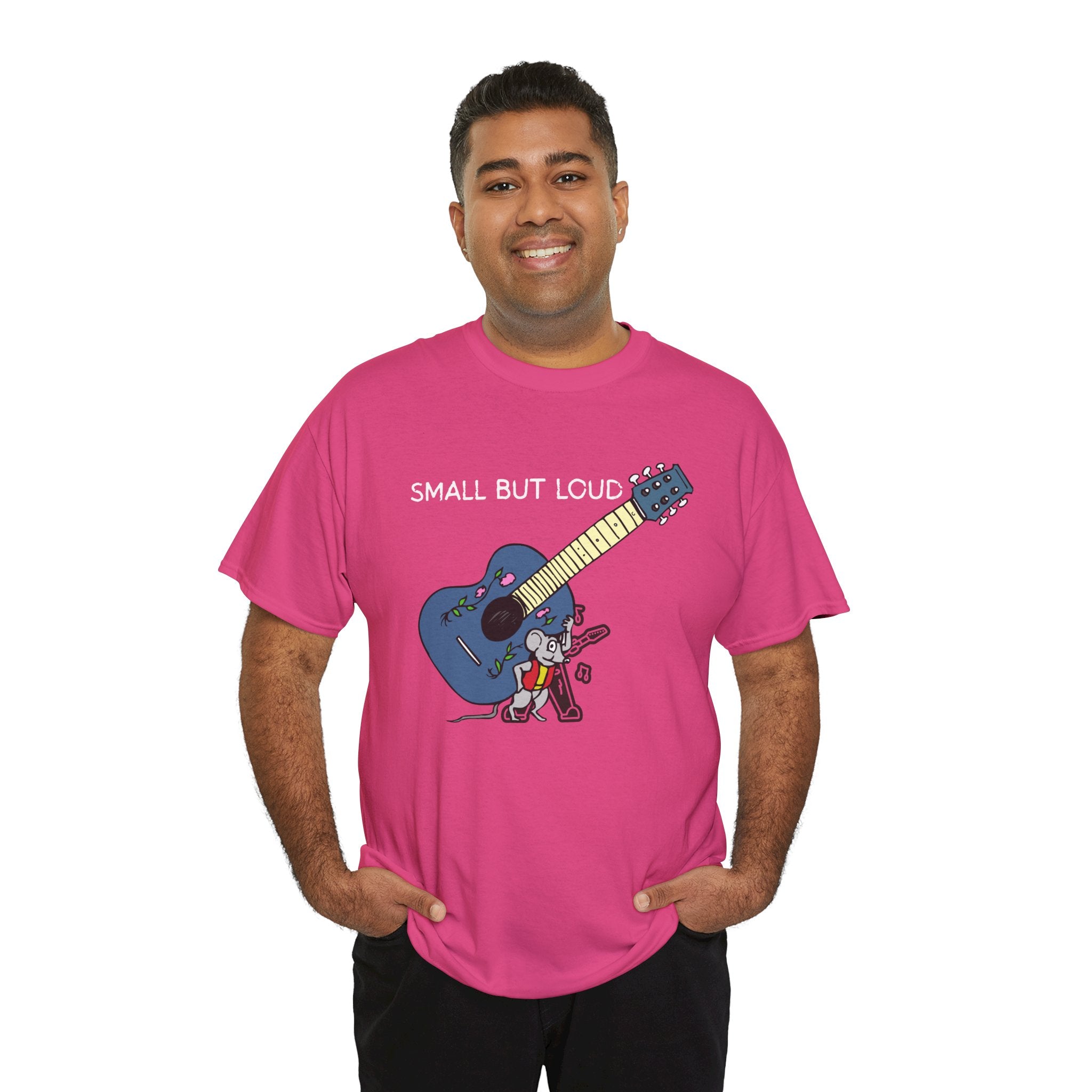 T-Shirt — "Small But Loud" Cute Mouse with Guitar Graphic