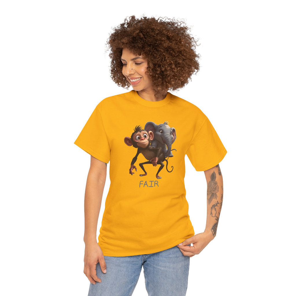 Monkey and Elephant 'Fair' Graphic Tee — Cute Animal Friendship T-Shirt