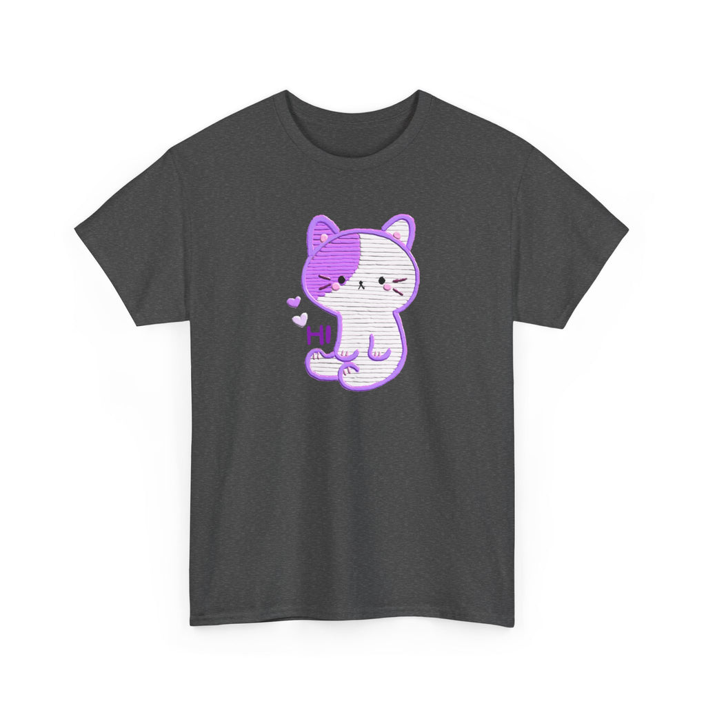 Cute Purple Cat “Hi” T-Shirt — Kawaii Kitten Graphic Tee
