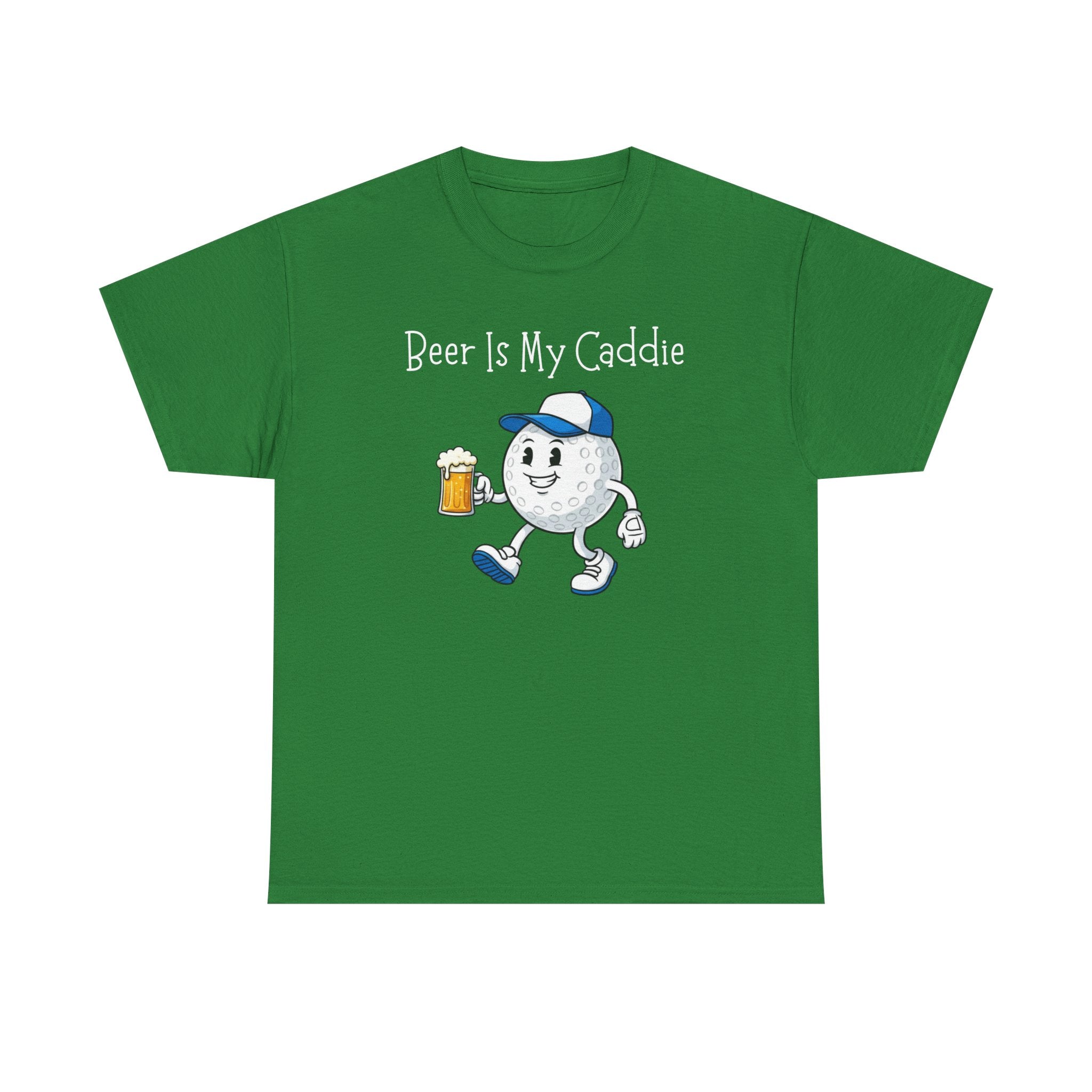 Golf Ball Cartoon Tee — "Beer Is My Caddie" Funny Golf Shirt