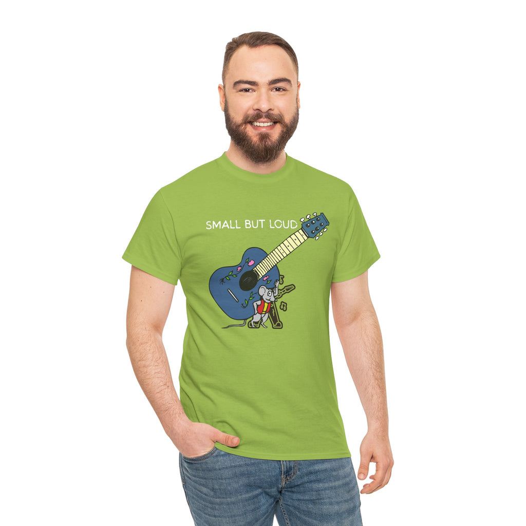 T-Shirt — "Small But Loud" Cute Mouse with Guitar Graphic
