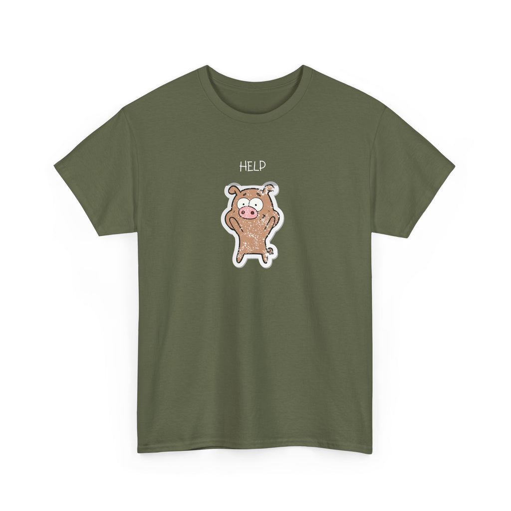 Help Pig Graphic Tee — Cute Distressed Pig Cartoon T-Shirt