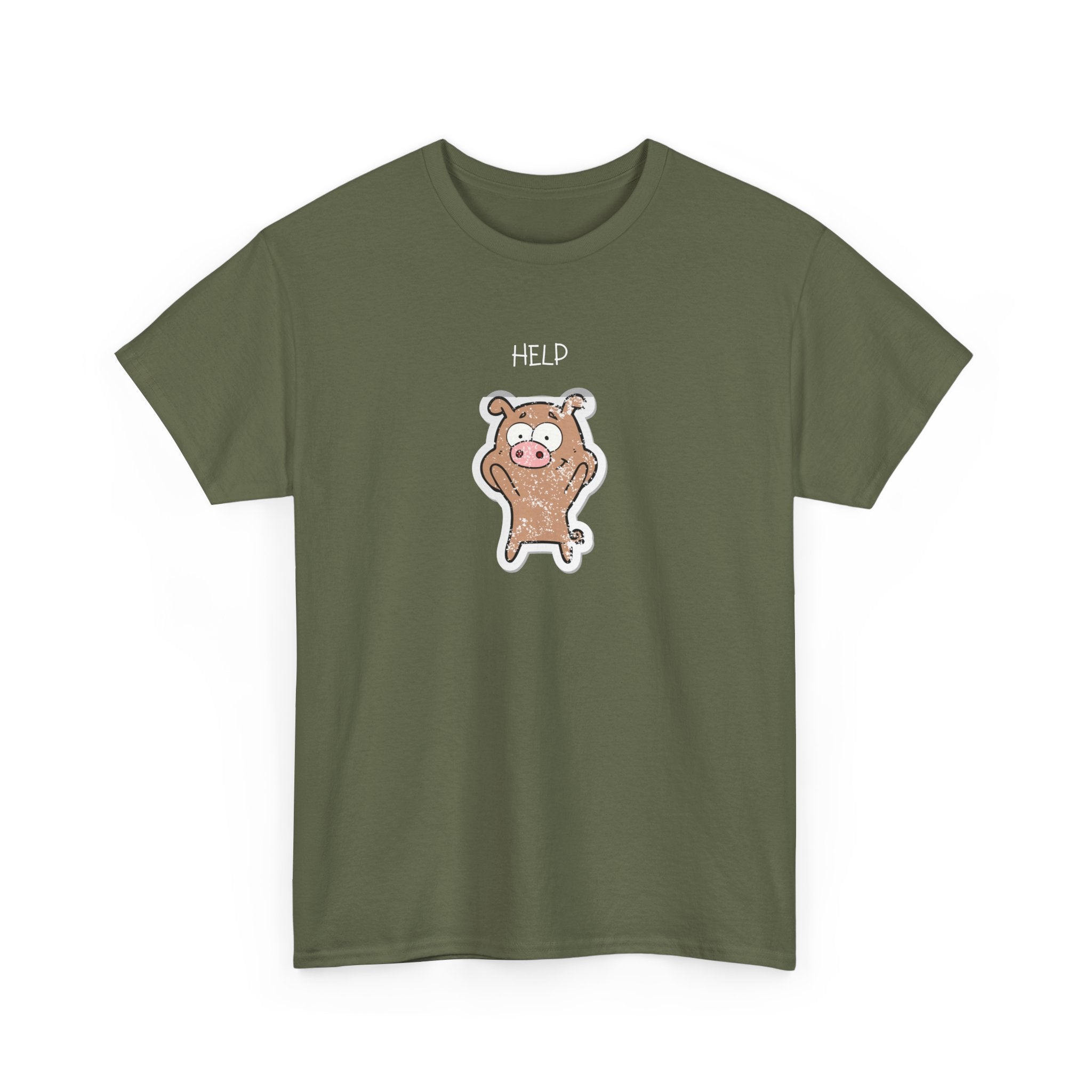 Help Pig Graphic Tee — Cute Distressed Pig Cartoon T-Shirt