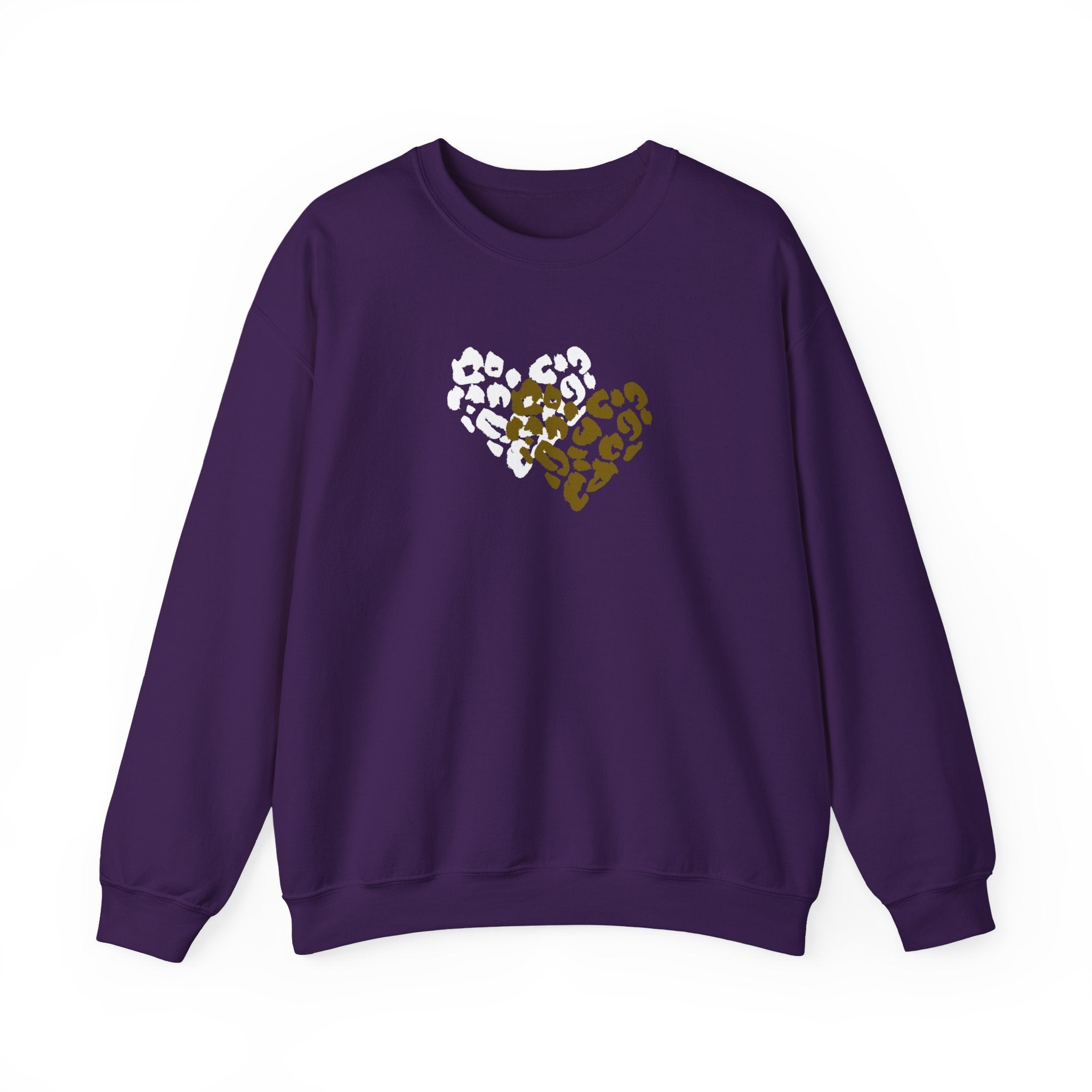 Leopard Heart Crewneck Sweatshirt – Split Gold & White Animal Print Heart