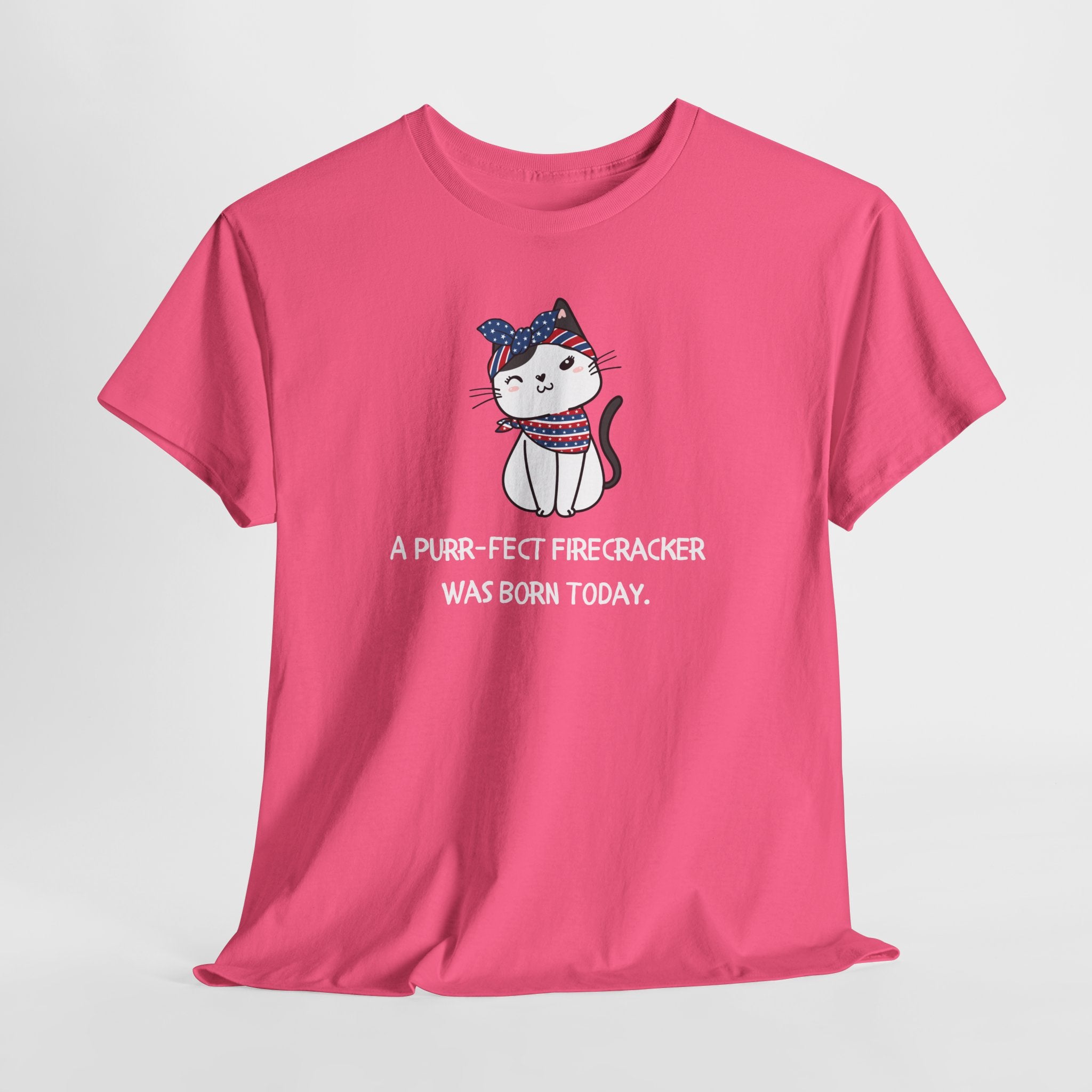 Cat Birthday Tee — "A Purr-fect Firecracker Was Born Today"