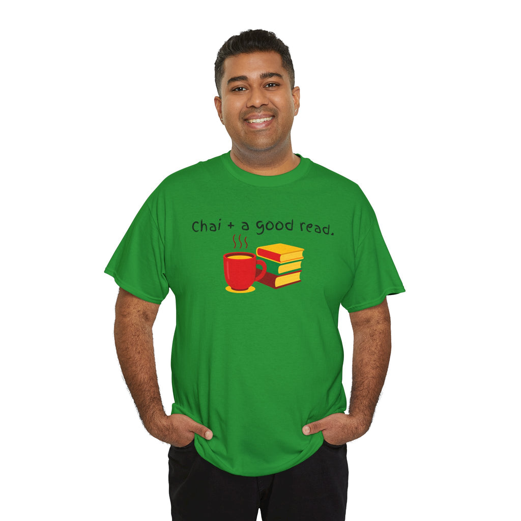 Chai + A Good Read T-Shirt — Tea & Books Graphic Tee for Book Lovers