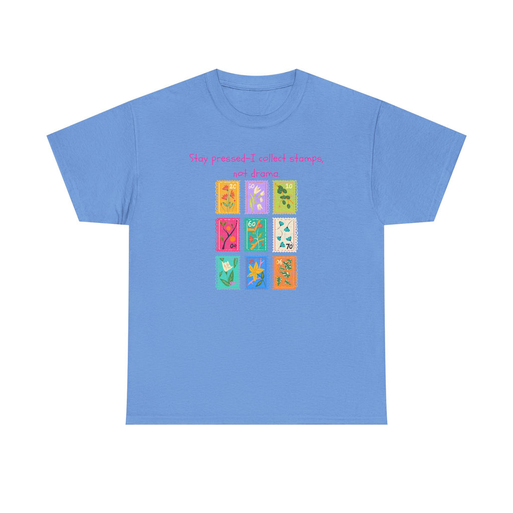 Stamp Collector Graphic Tee – "Stay pressed—I collect stamps and drama"