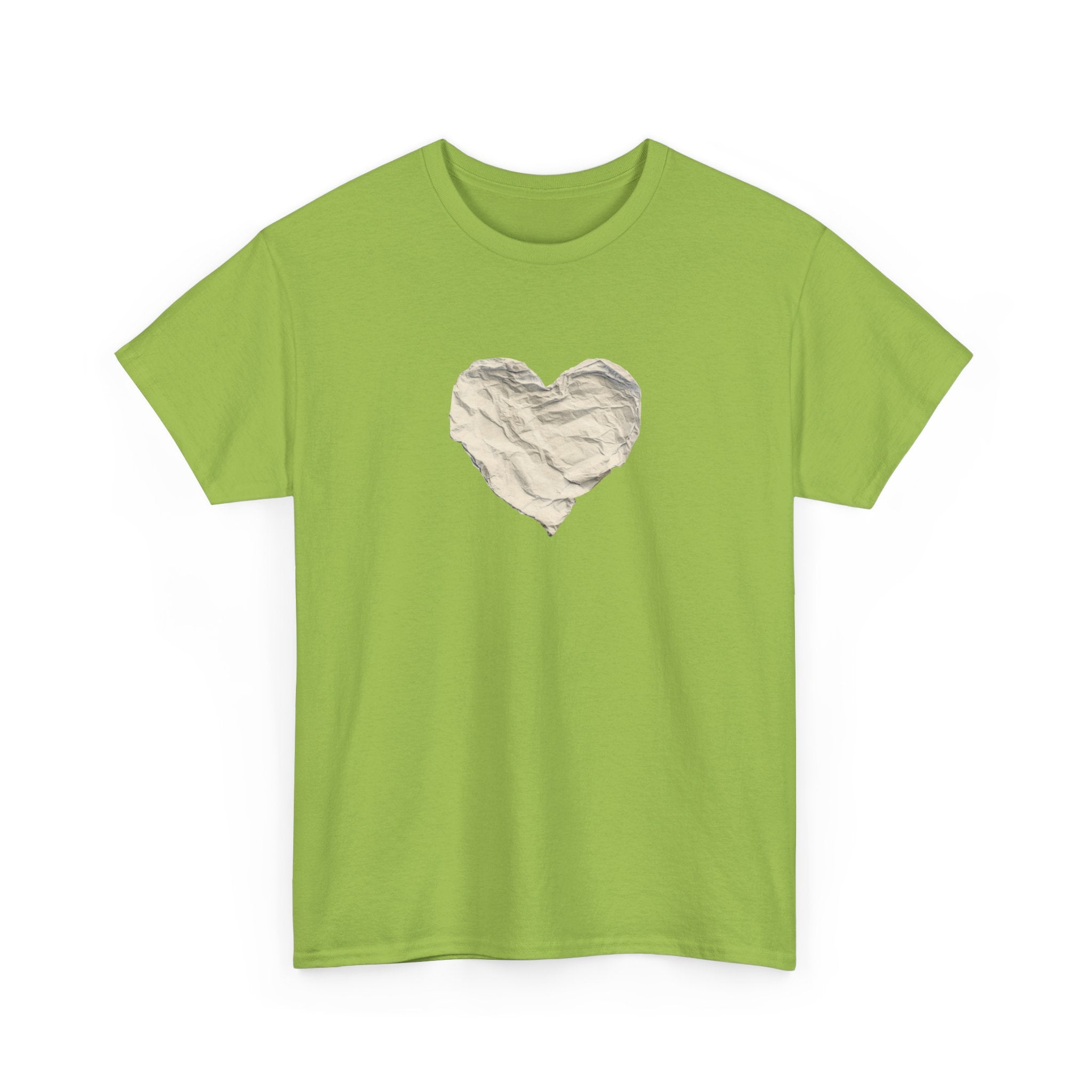 Crinkled Paper Heart Tee - Minimalist White Cotton Shirt
