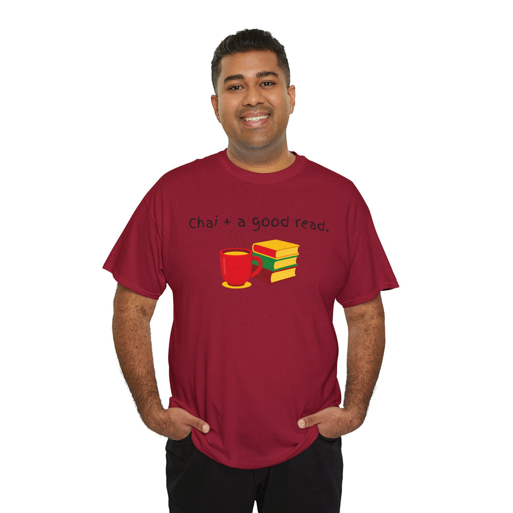 Chai + A Good Read T-Shirt — Tea & Books Graphic Tee for Book Lovers