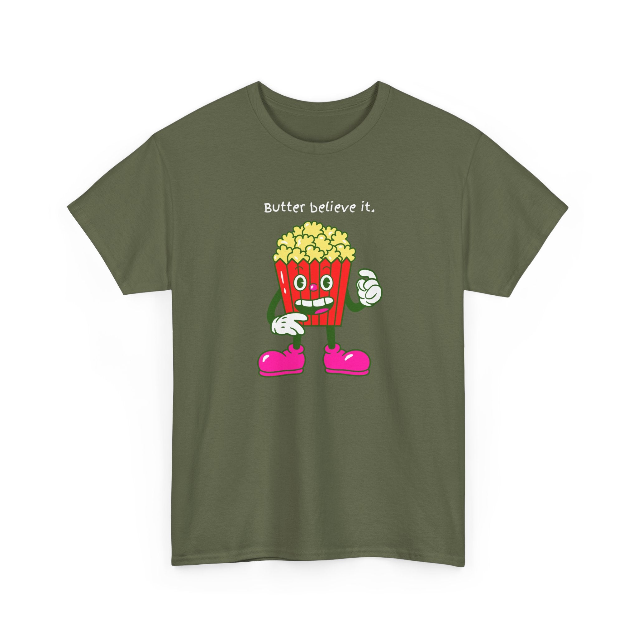 Butter Believe It Popcorn Tee — Cute Retro Snack Cartoon T-Shirt