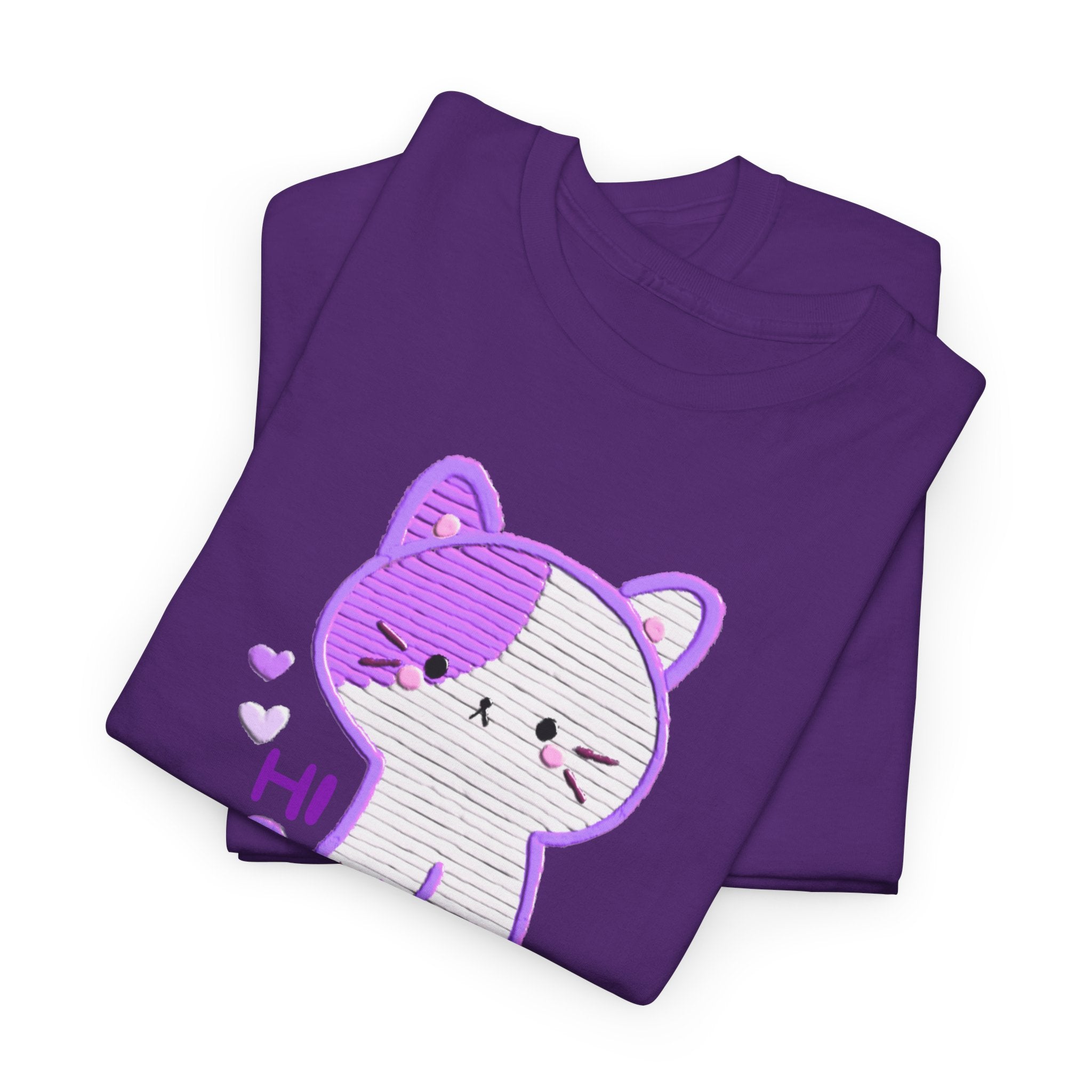 Cute Purple Cat “Hi” T-Shirt — Kawaii Kitten Graphic Tee